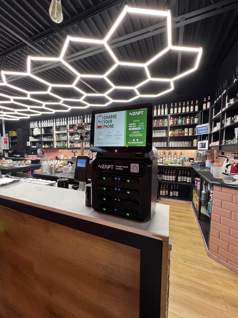 ZAPT kiosk installed on the counter of a bar