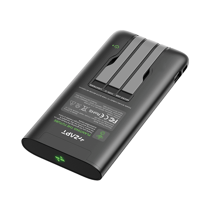 A ZAPT Powerbank with its three built-in cables