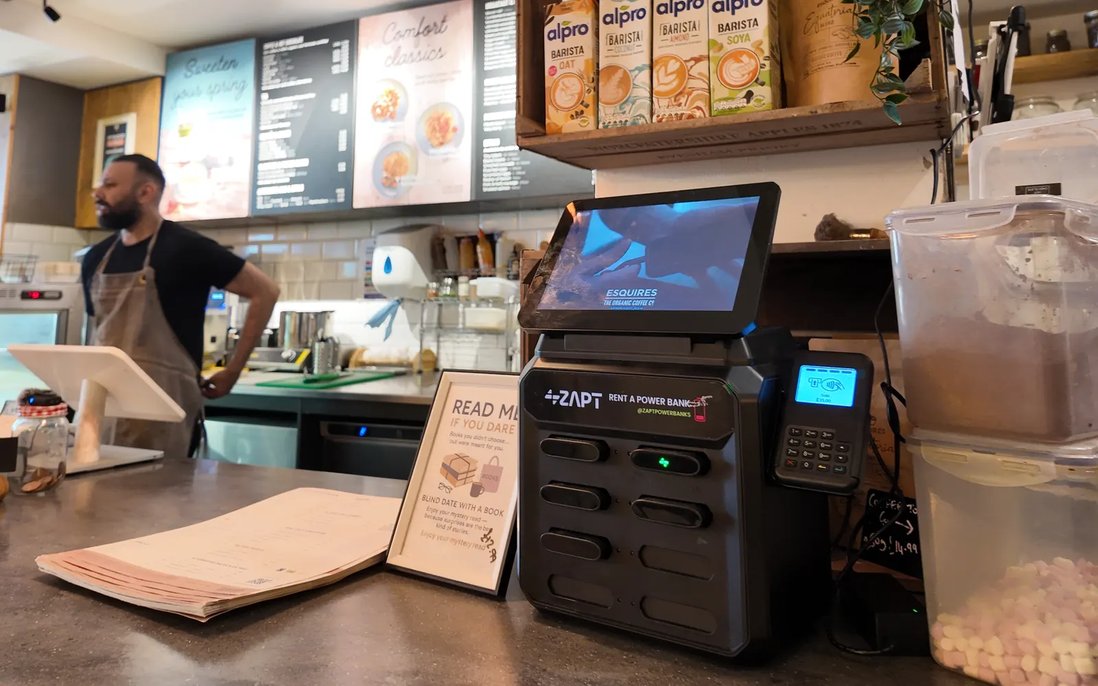 The ZAPT station on the counter at Esquires Cafe